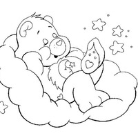 Desenho de Ursinho Feliz dormindo na nuvem para colorir