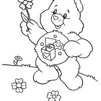 Desenho de Ursinho Presente e uma florzinha para colorir