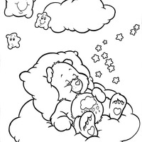 Desenho de Ursinho Resmungão dormindo na nuvem para colorir
