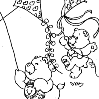Desenho de Ursinhos Carinhosos brincando com pipa para colorir