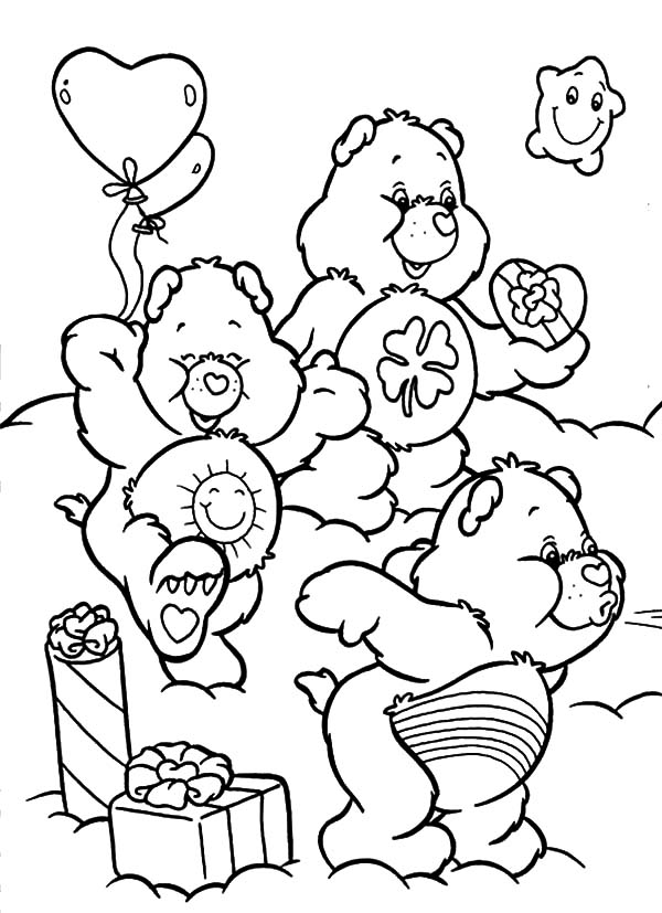 Ursinhos carinhosos brincando nas nuvens