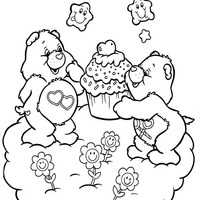 Desenho de Ursinhos Carinhosos comendo grande cupcake para colorir