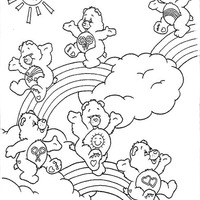 Desenho de Ursinhos Carinhosos brincando no arco-íris para colorir
