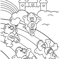 Desenho de Ursinhos Carinhosos deslizando no arco-íris para colorir