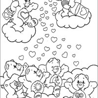 Desenho de Ursinhos Carinhosos em chuva de corações para colorir