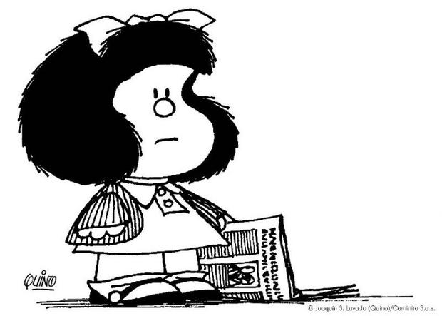 Mafalda arrastando livro