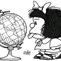 Desenho de Mafalda e o globo terrestre para colorir