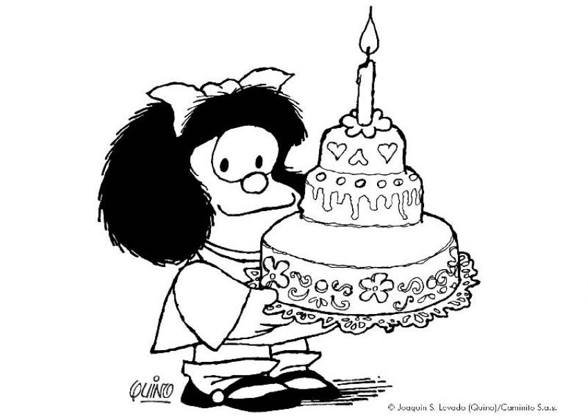 Mafalda e bolo de aniversario