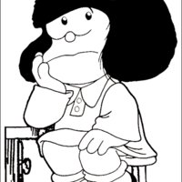 Desenho de Mafalda pensando para colorir