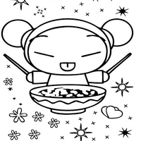 Desenho de Pucca comendo comida japonesa para colorir