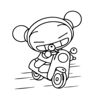 Desenho de Pucca de moto para colorir