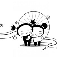 Desenho de Pucca e Garu com sombrinha japonesa para colorir