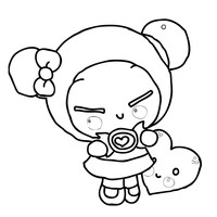 Desenho de Pucca e coração para colorir