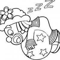 Desenho de Patati dormindo sobre bola de estrelas para colorir