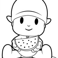 Desenho de Pocoyo comendo melancia para colorir