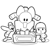 Desenho de Pocoyo e amigos vendo mala para colorir