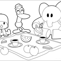 Desenho de Pocoyo e amigos no piquenique para colorir
