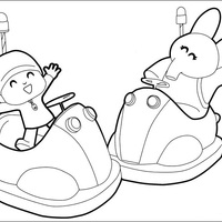 Desenho de Pocoyo e elefanta Elly no carrinho de batida para colorir