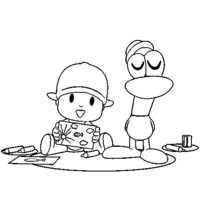 Desenho de Pocoyo e Pato Amarelo para colorir