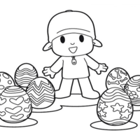 Desenho de Pocoyo e ovos de Páscoa para colorir