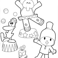 Desenho de Pocoyo se divertindo com amigos para colorir