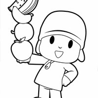 Desenho de Pocoyo segurando frutas para colorir