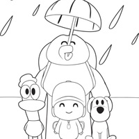 Desenho de Turma do Pocoyo na chuva para colorir