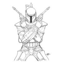 Desenho de Boda Fett e suas armas para colorir