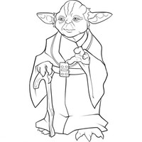 Desenho de Yoda e seu cajado para colorir