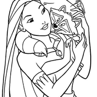 Desenho de Pocahontas e o guaxinim Meeko para colorir