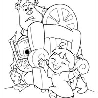 Desenho de Boo assustando Mike e Sullivan para colorir