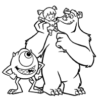 Desenho de Mike, Sullivan e Boo para colorir