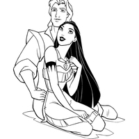 Desenho de Pocahontas e o príncipe para colorir