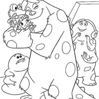 Desenho de Sullivan abraçando Boo para colorir