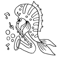 Desenho de Peixe tocando saxofone para colorir