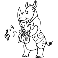 Desenho de Rinoceronte tocando saxofone para colorir