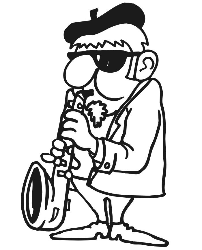 Homem cego tocando saxofone
