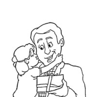 Desenho de Filha abraçando pai e dando presente para colorir