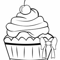 Desenho de Cupcake com lacinho para colorir