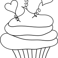 Desenho de Cupcake com corações para colorir