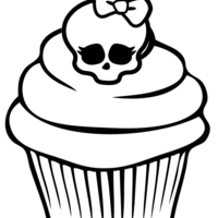 Desenho de Cupcake de caveirinha para colorir