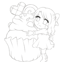 Desenho de Menina e cupcake para colorir