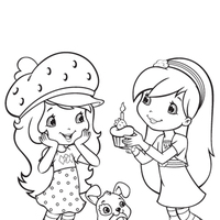 Desenho de Moranguinho e cupcake para colorir