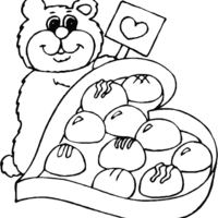 Desenho de Ursinho e bombons para colorir