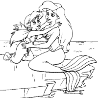 Desenho de Ariel abraçando Melody para colorir