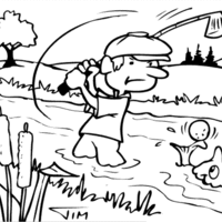 Desenho de Menino jogando golfe no rio para colorir