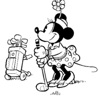 Desenho de Minnie no campo de golfe para colorir