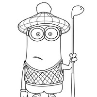 Desenho de Minions e taco de golfe para colorir