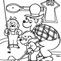 Desenho de Papai ensinando golfe aos filhos para colorir