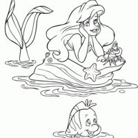 Desenho de Ariel conversando com Linguado para colorir
